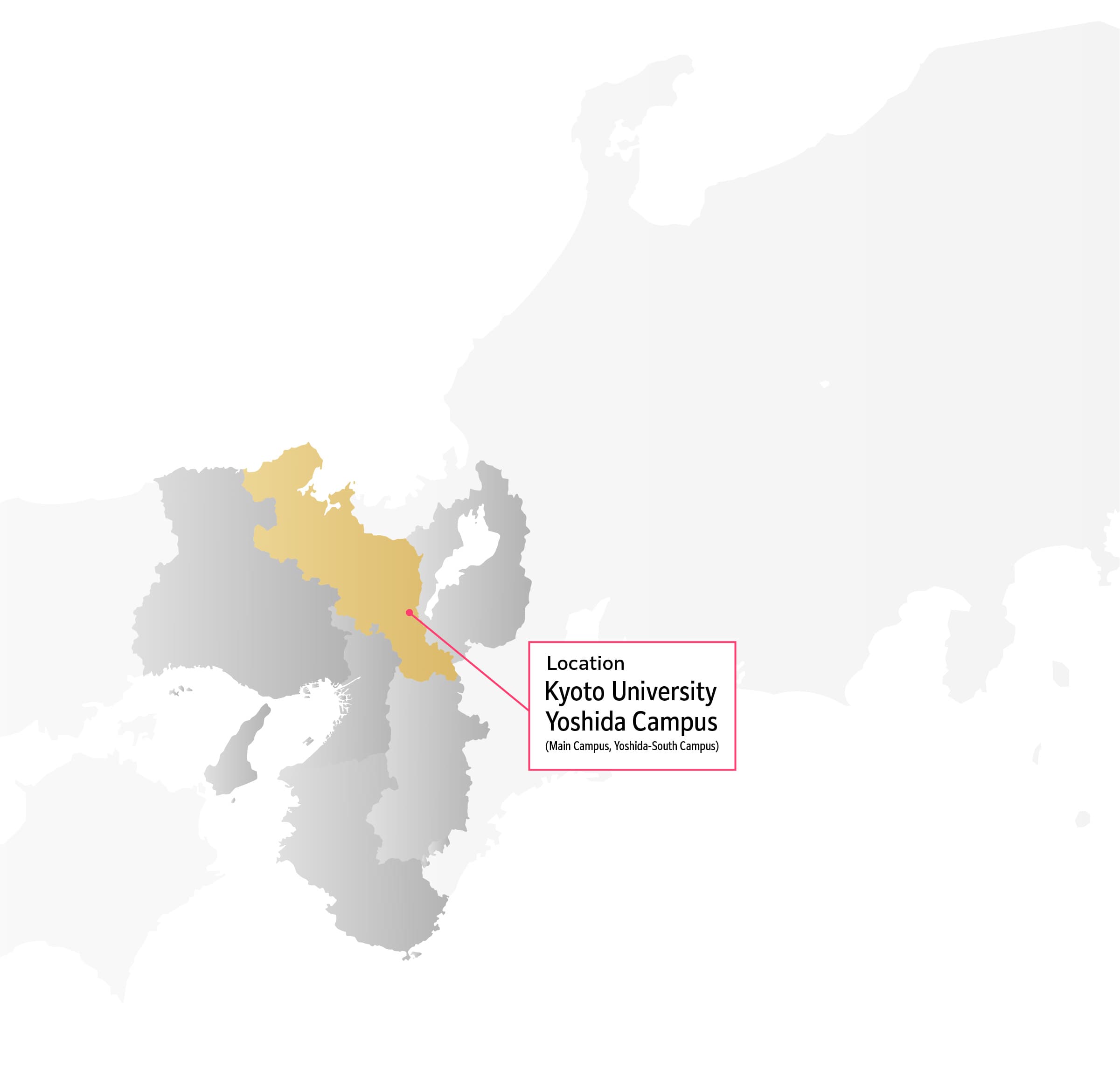 Map of the Kansai region showing the location of the venue, Kyoto University Yoshida Campus (Main Campus, Yoshida-South Campus).